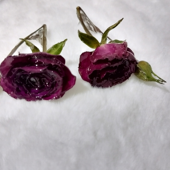 Hand Crafted Purple and Green Floral Earrings - Picture 3 of 4